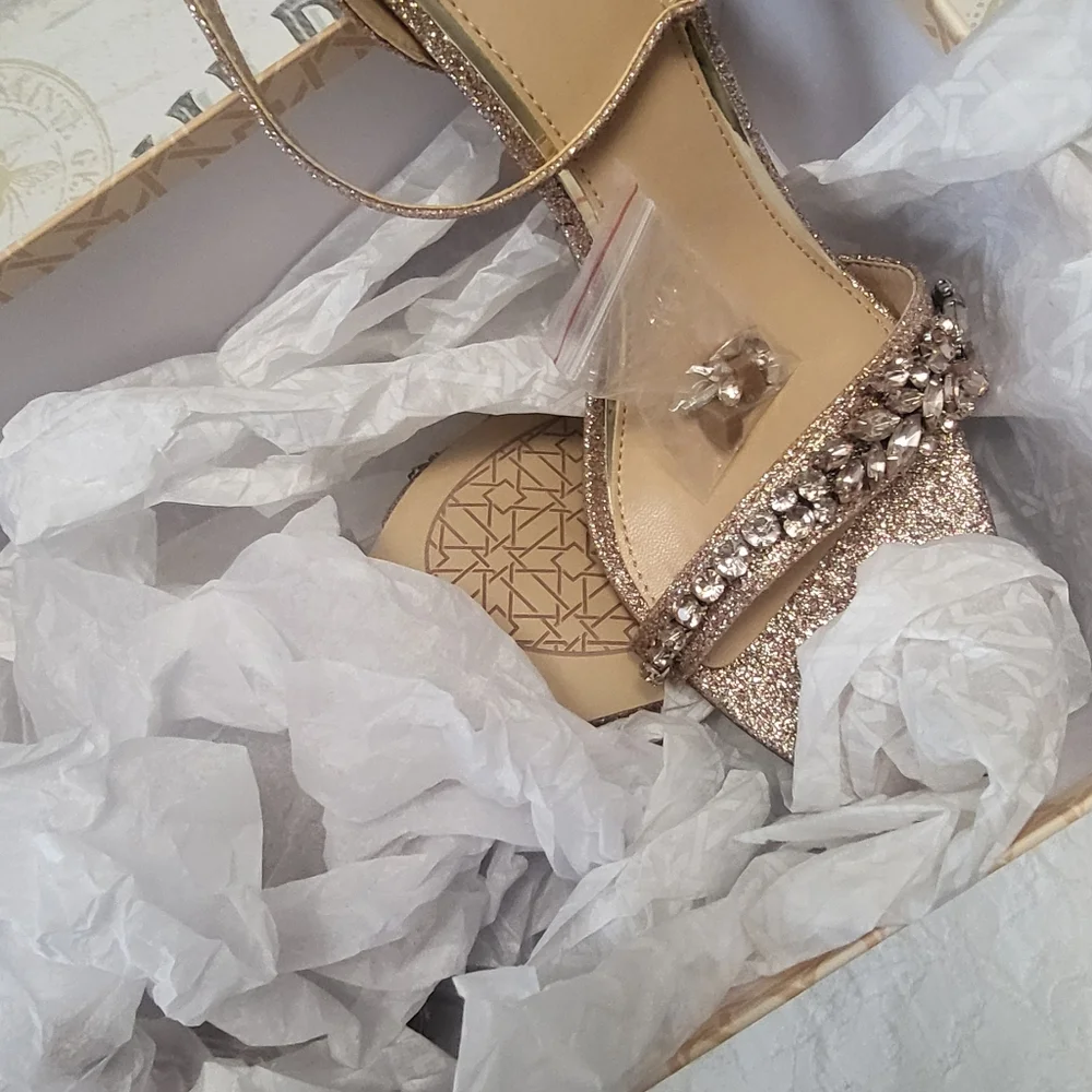Badgley Mischka Rose Gold Sandals, Dallyce Ankle Strap Stiletto Sandal